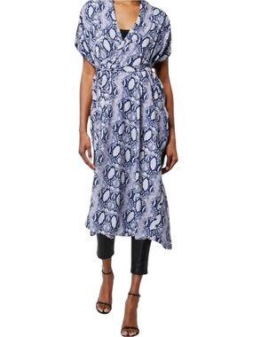BCBGMaxAzria Blue Snake Print Midi Wrap Dress